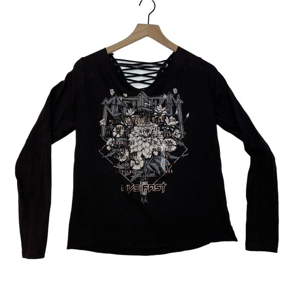 Affliction Tops - Affliction Wildflower Black Foil Graphic Back Lace Up Long Sleeve Tee Size L NEW